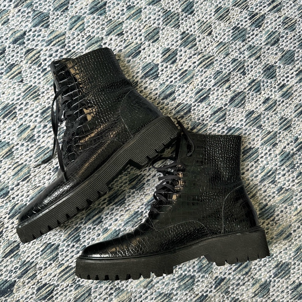 Freda Salvador Emi lug Black Embossed Combat Boots